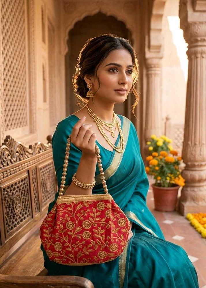 Red Embroidered Clutch Bag