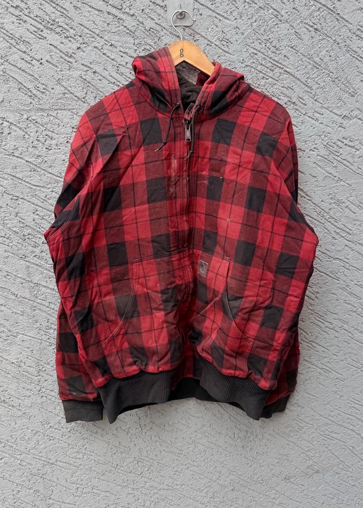 Red Plaid Hoodie Jacket