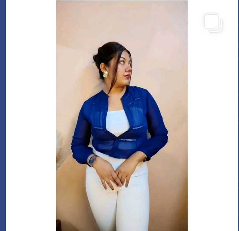 Stylish Blue Sheer Shrug
