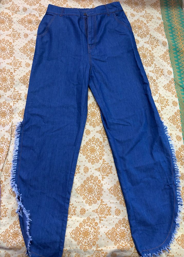buy 1 get I free/Blue Denim jeans with side slit