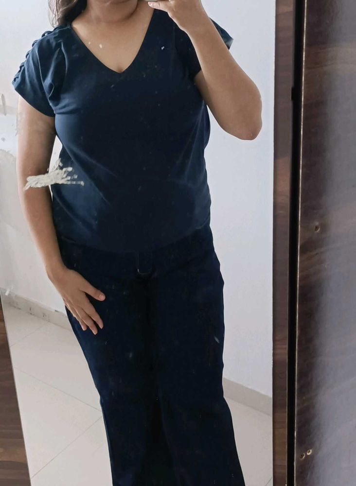 Navy Blue V-Neck Top
