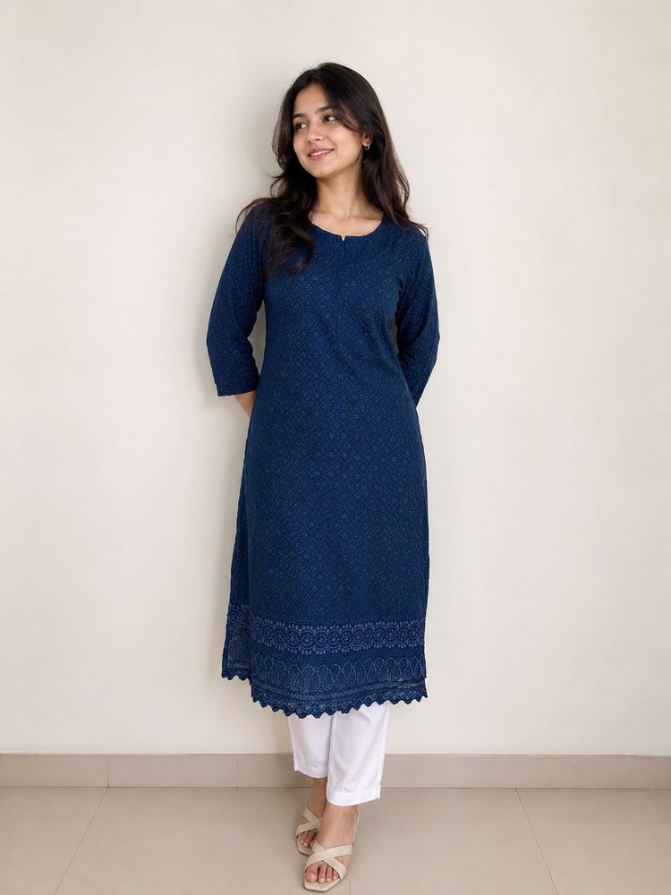 Navy Blue Embroidered Women’s Kurta