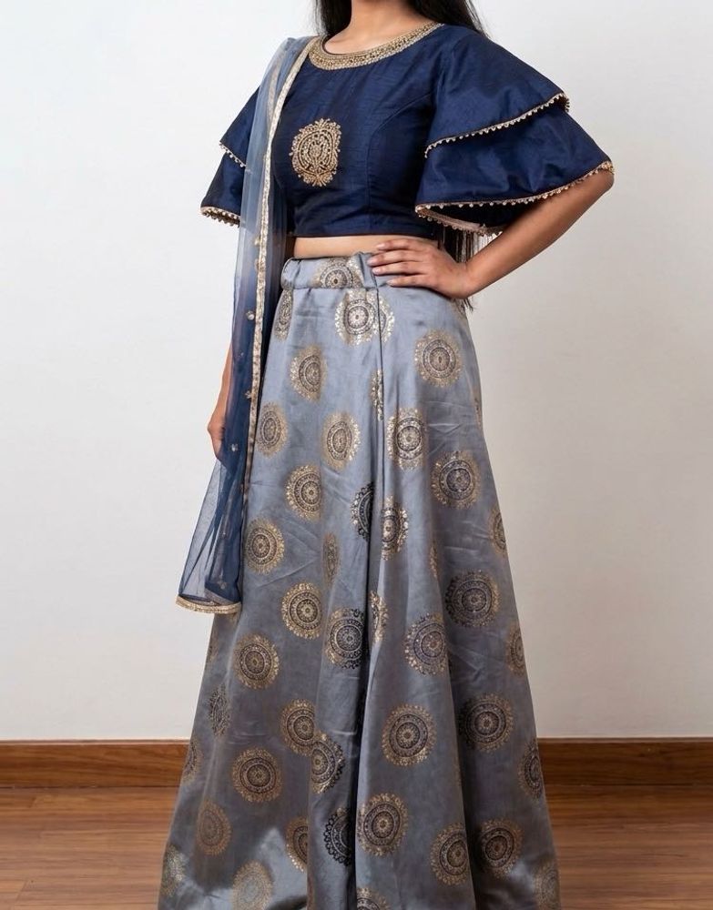 Elegant Navy &amp; Grey Lehenga Choli Set