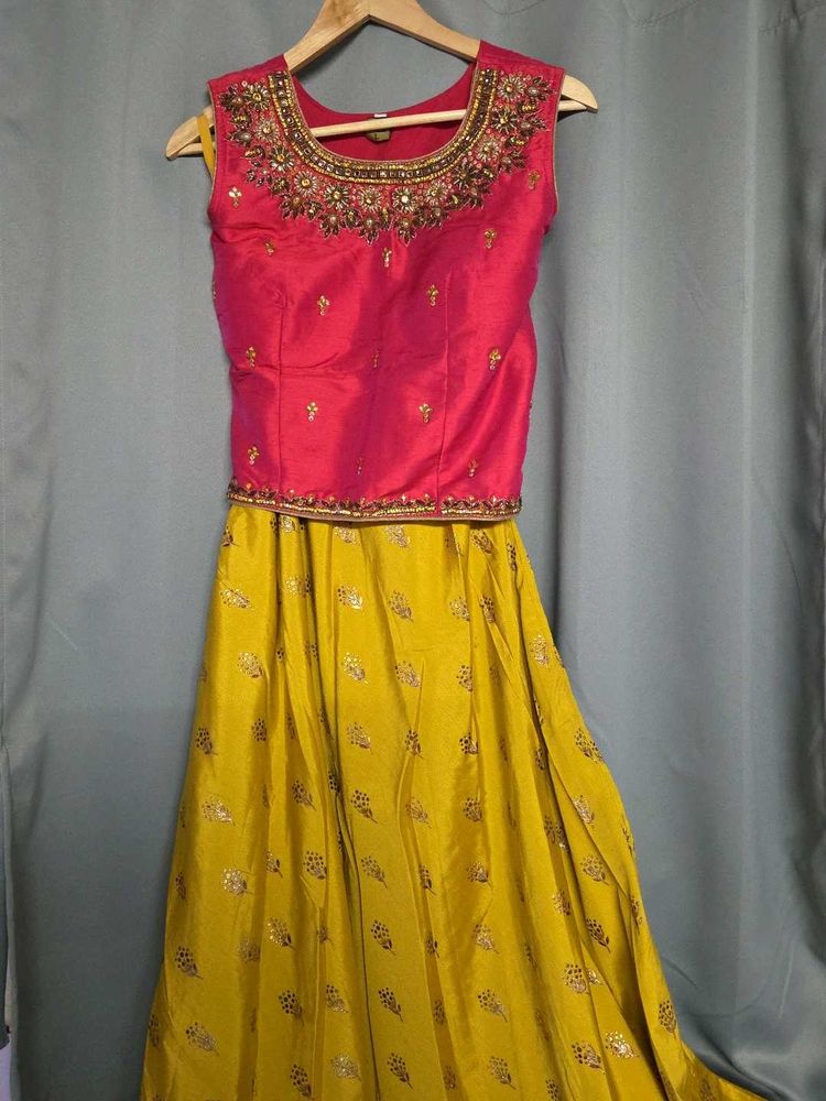 Vibrant Pink Art Silk aari work choli with contras