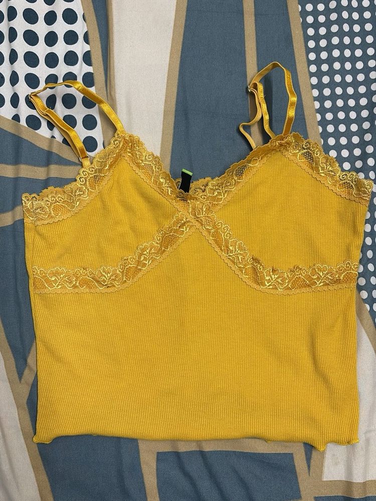 Yellow Lace Trim Cami Top