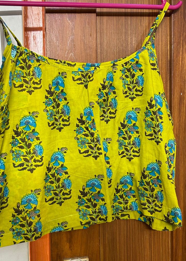 Yellow Floral Print Crop Top