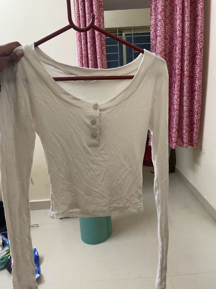 White Long Sleeve Button Top