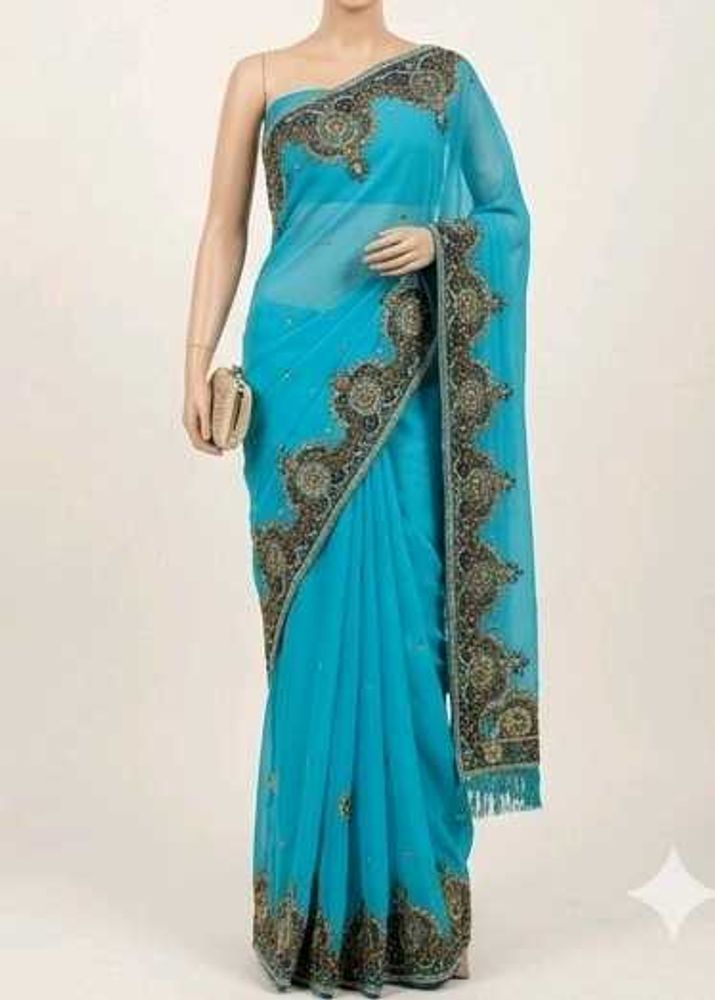 Stunning Turquoise Embroidered Saree