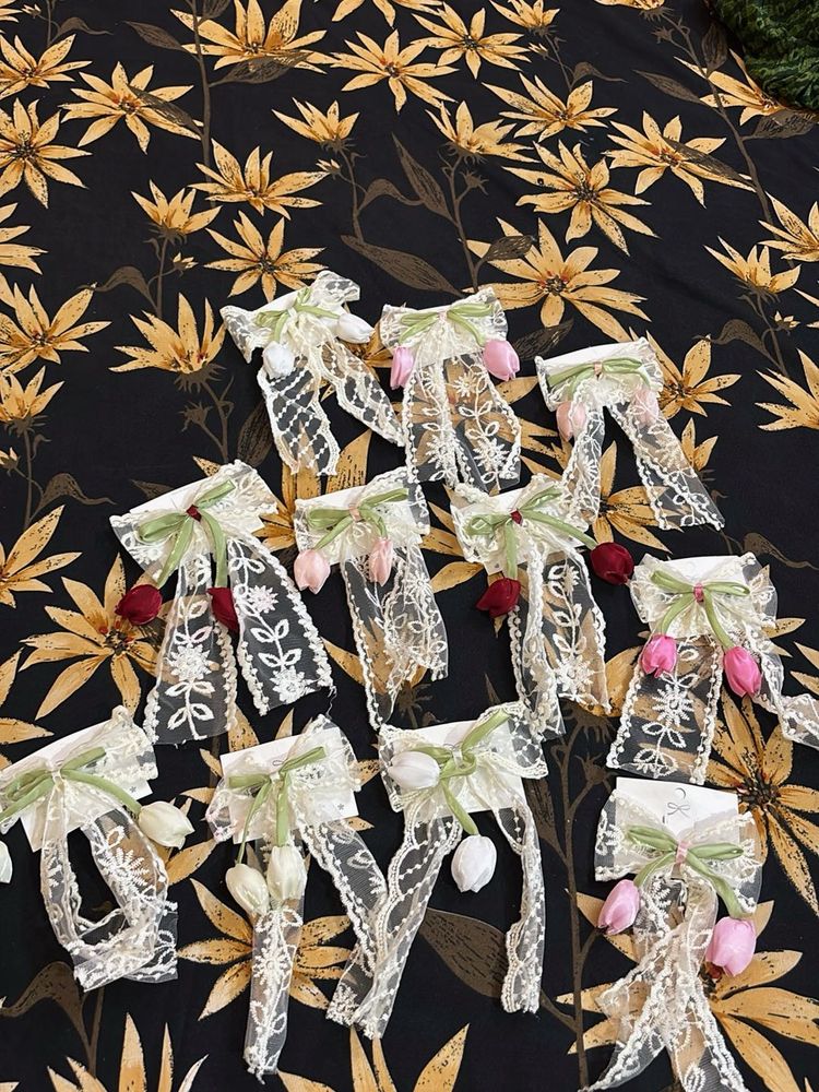 Floral Lace Bow Hair Clips (Set of 10)