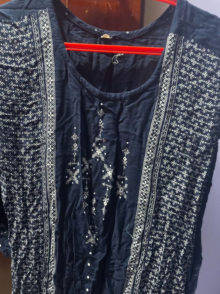 Navy Blue Printed Kurta