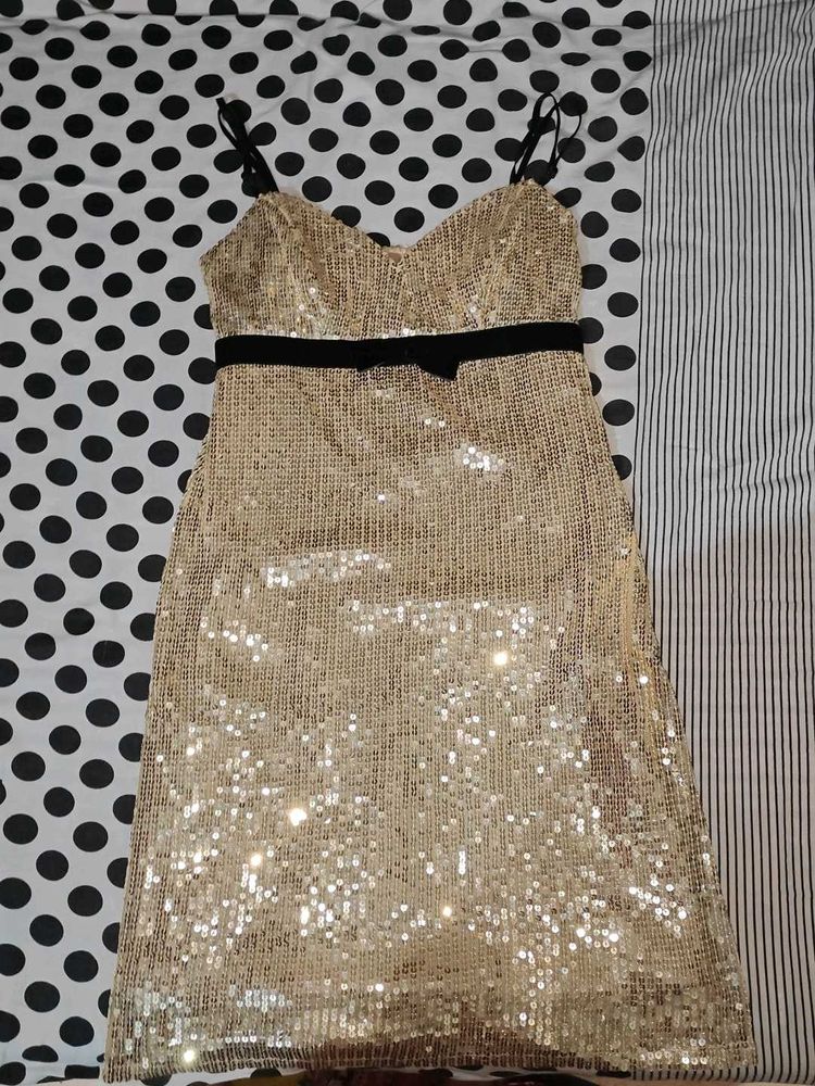 gold seqinned midi dress