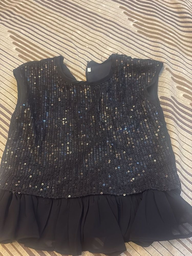 Sparkly Black Sequin Top with Ruffle Hem