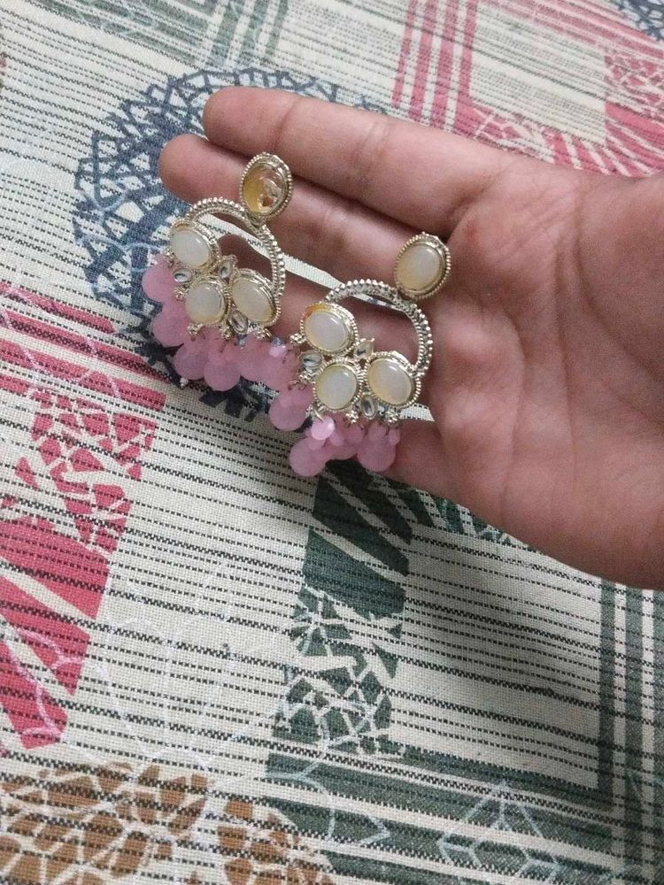 Elegant Pink &amp; White Dangle Earrings