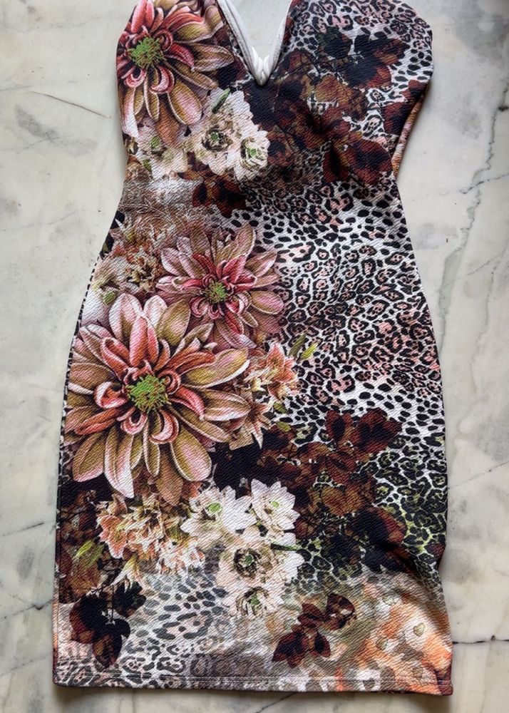 Bold Floral &amp; Leopard Print Corset Dress