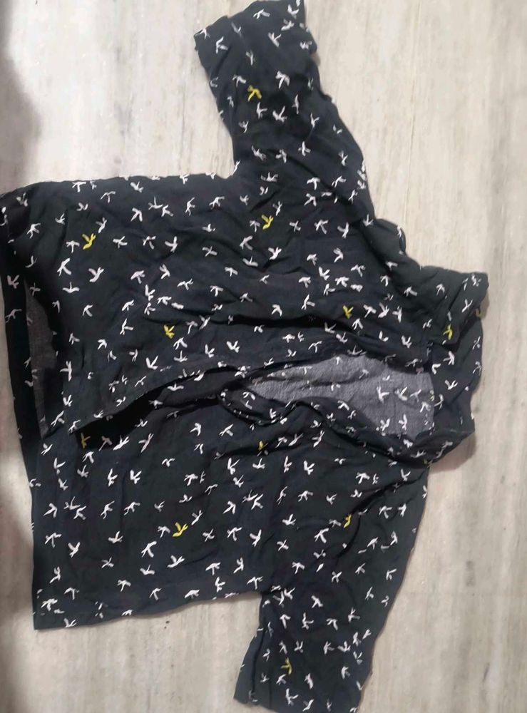 Cute Bird Print Black Top