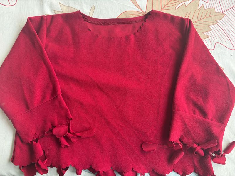 Red Crop Top with Distressed Hem