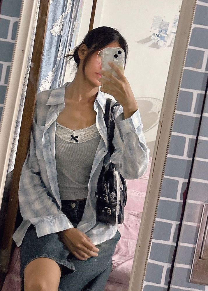 Blue Plaid Oversized Shirt