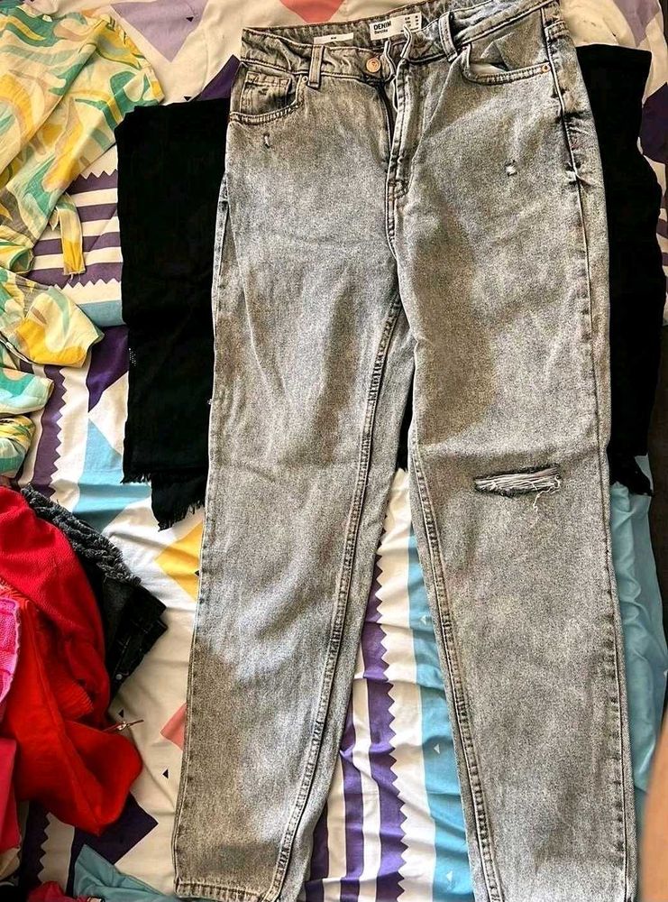 Grey Acid Wash Ripped Jeans