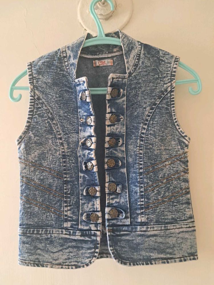 Blue Denim Sleeveless Jacket