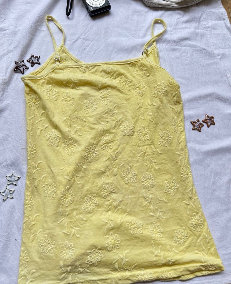 Yellow Floral Embroidered Cami Top