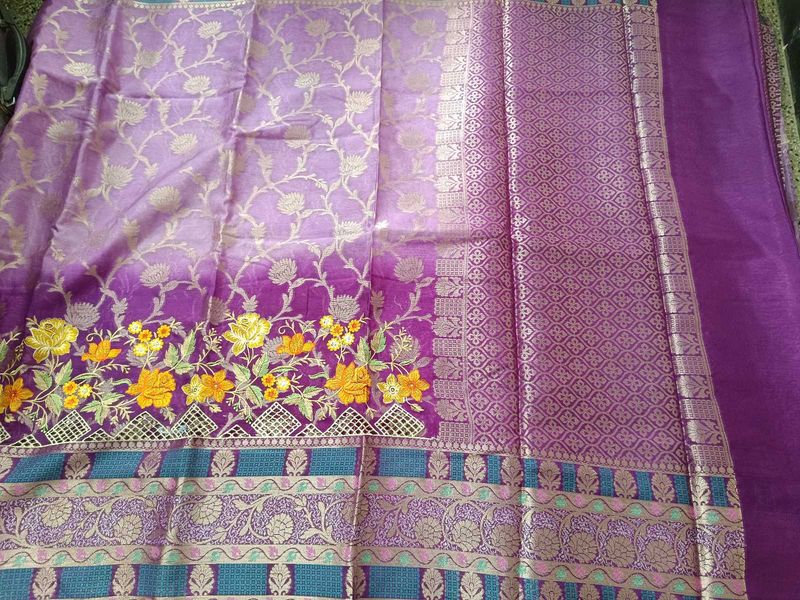 Beautiful Purple Embroidered Cutwork Saree
