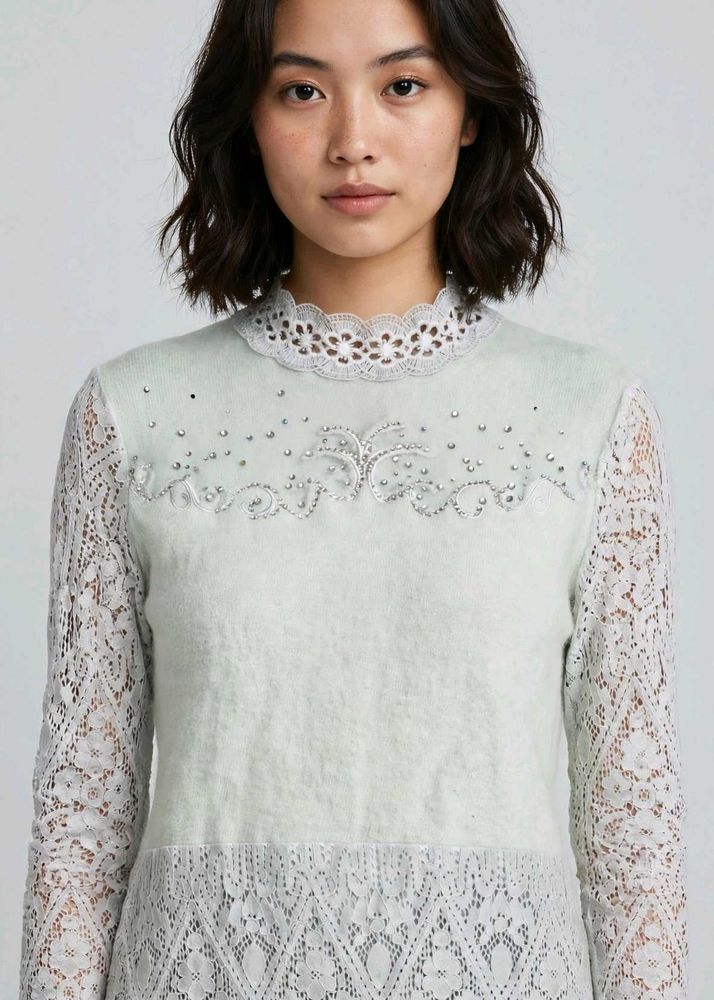 Elegant Lace and Embellished Top