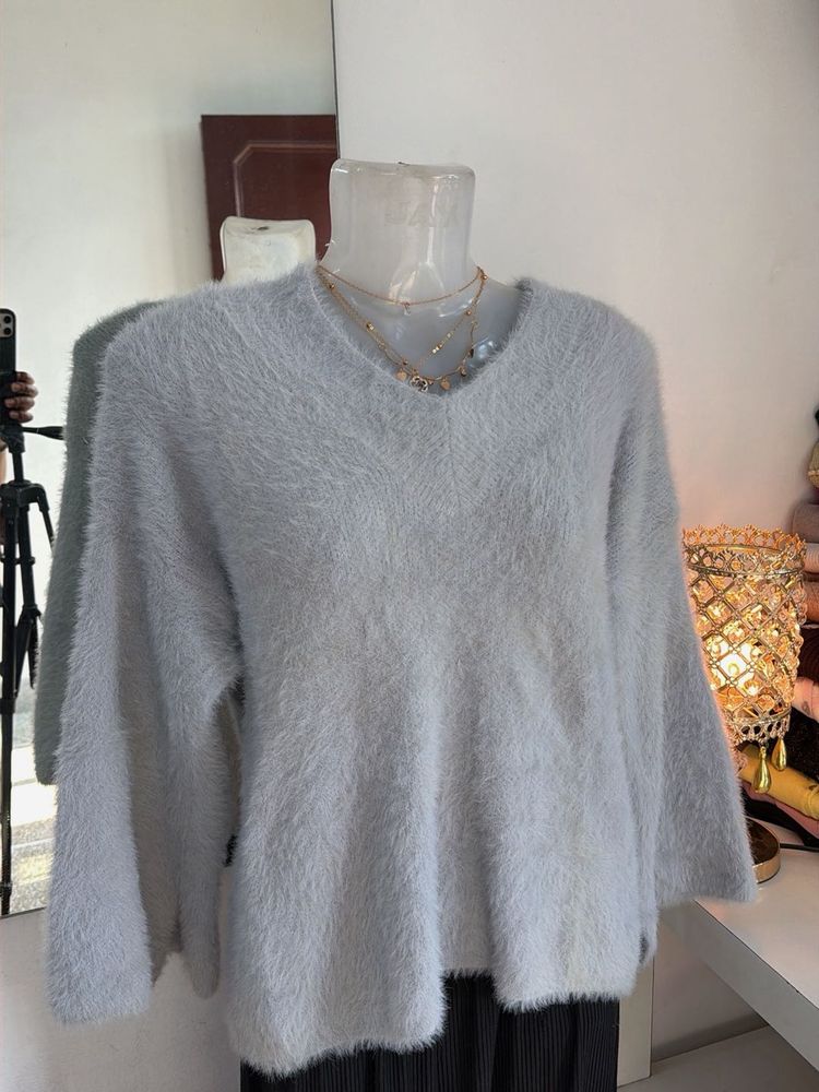 Cozy V-Neck Fuzzy Sweater