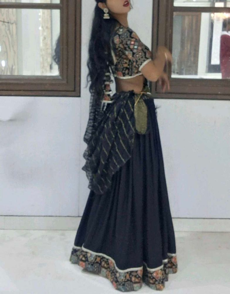 Hand-Stitched Black Chaniya Choli with Dupatta | F