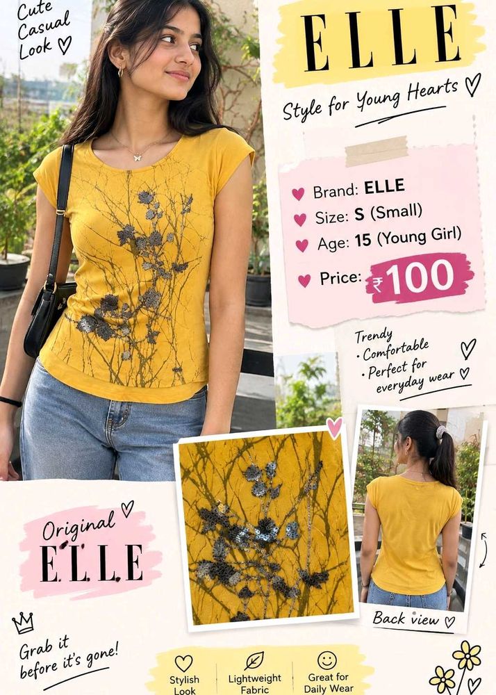 ELLE Yellow Printed Cap Sleeve Top
