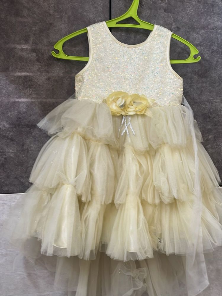 light yellow Sparkly Party Dress with Tulle Skirt