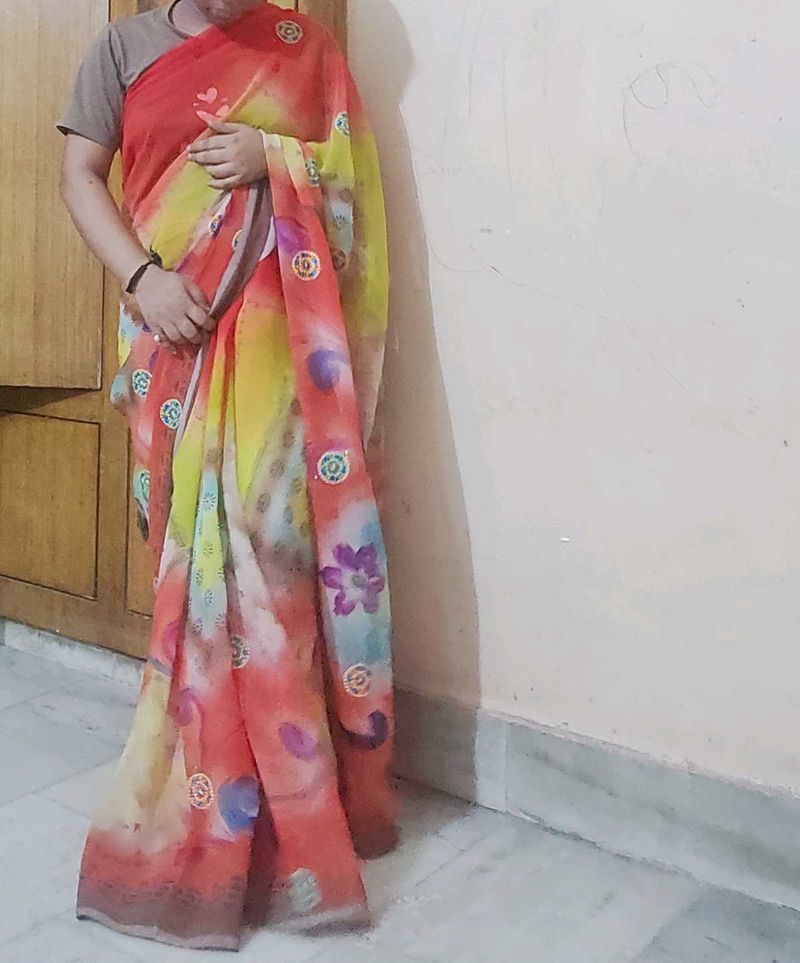 Vibrant Floral Print Saree