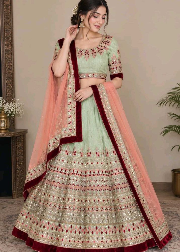 Stunning Mint Green Embroidered Lehenga Choli