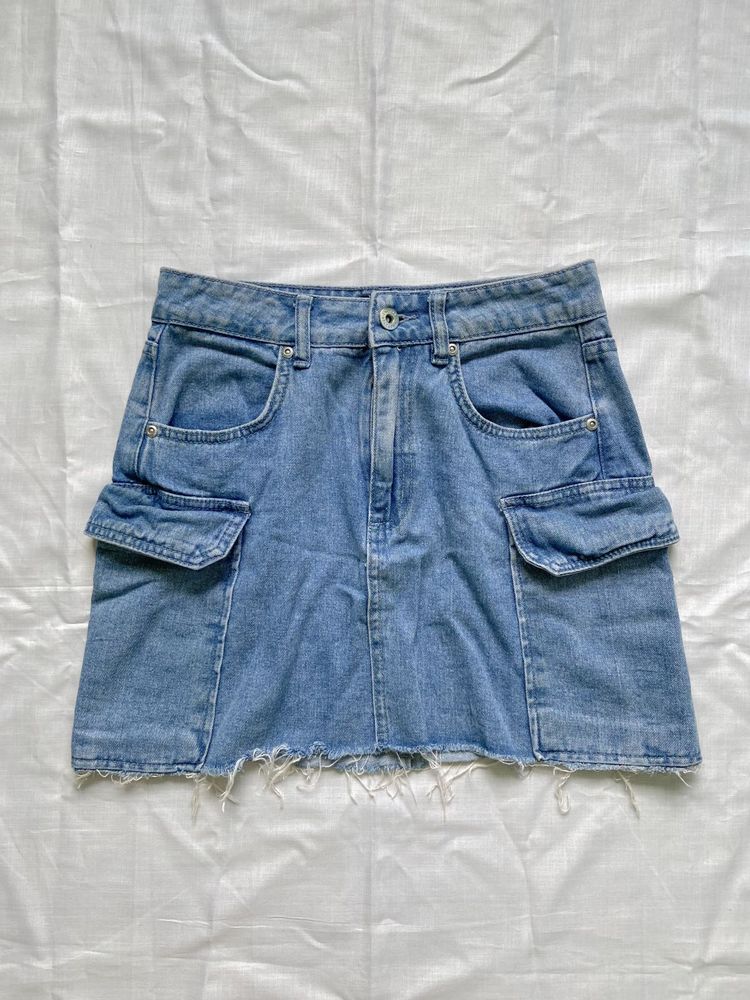 Blue Denim Cargo Mini Skirt