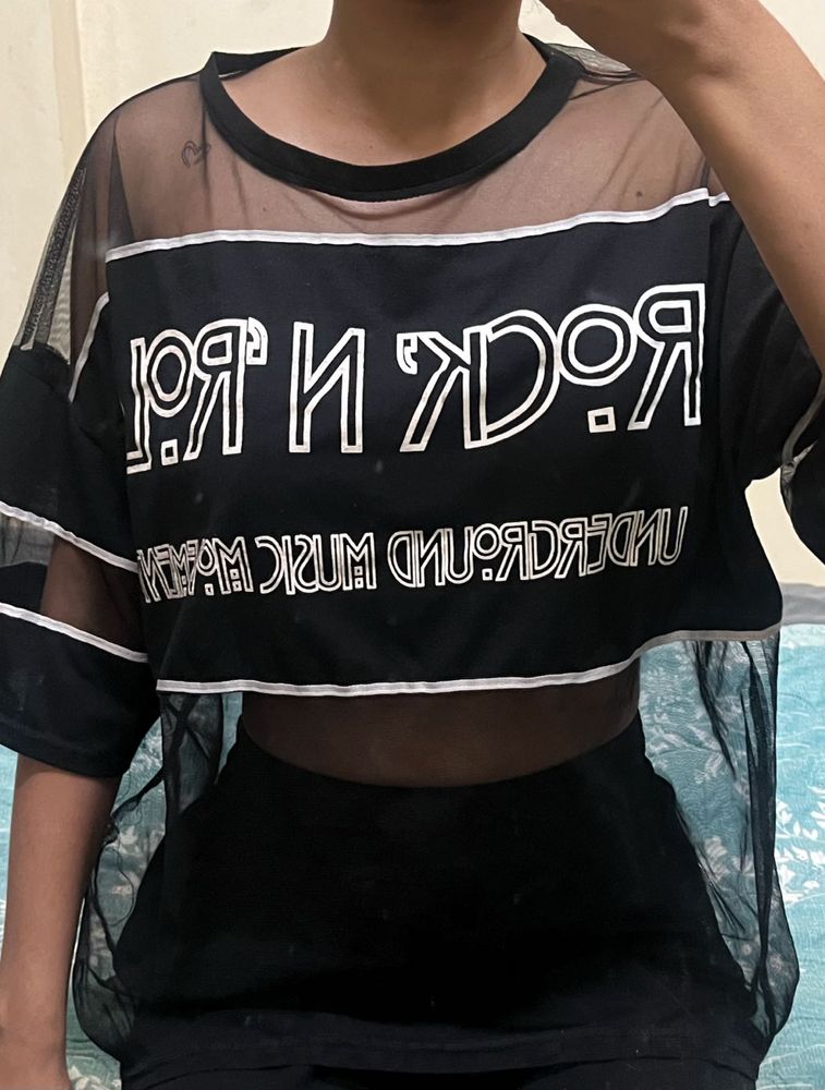 Sheer Black Graphic Crop Top - FREE SHIPPING!!