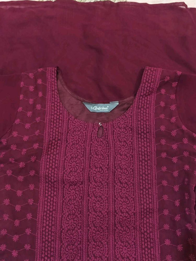 Maroon Chikankari Kurta Set