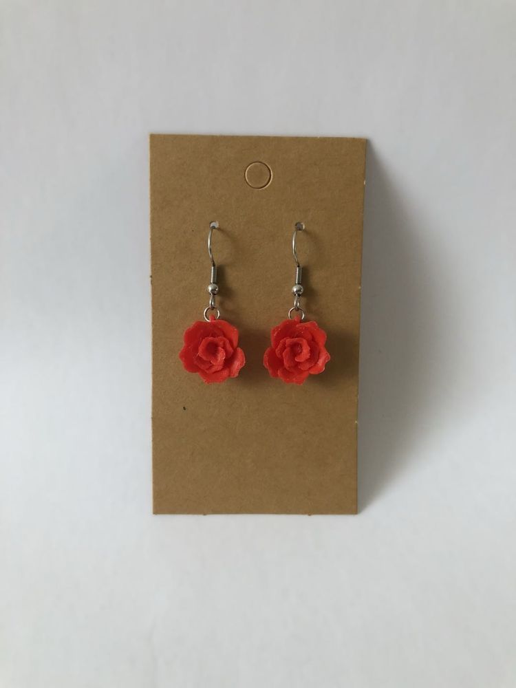 Red Rose Flower Dangle Earrings