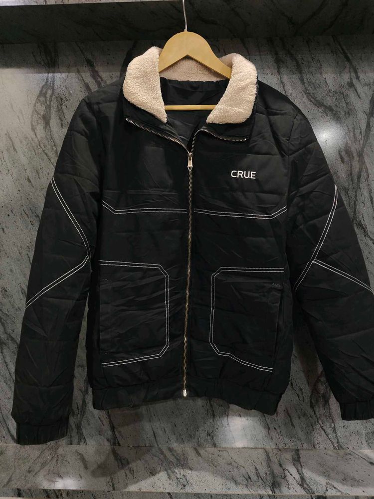 CRUE Black Quilted Jacket with Sherpa Collar