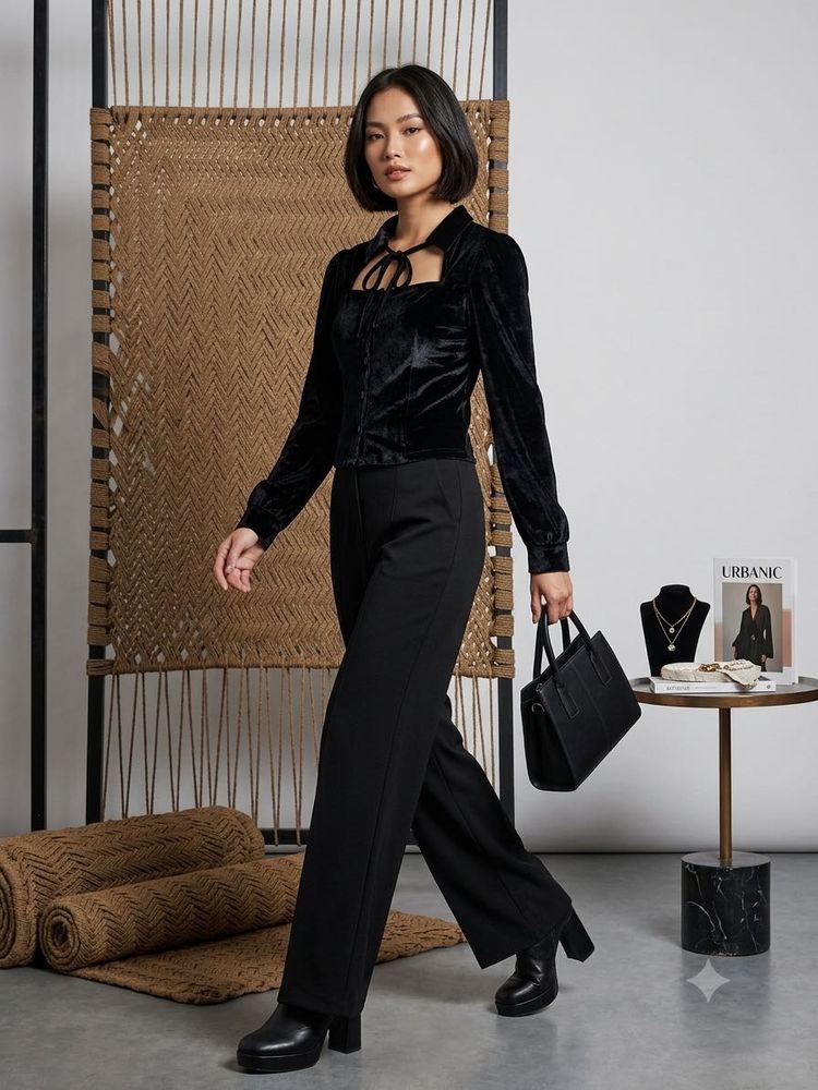 Velvet Cutout Neck Top