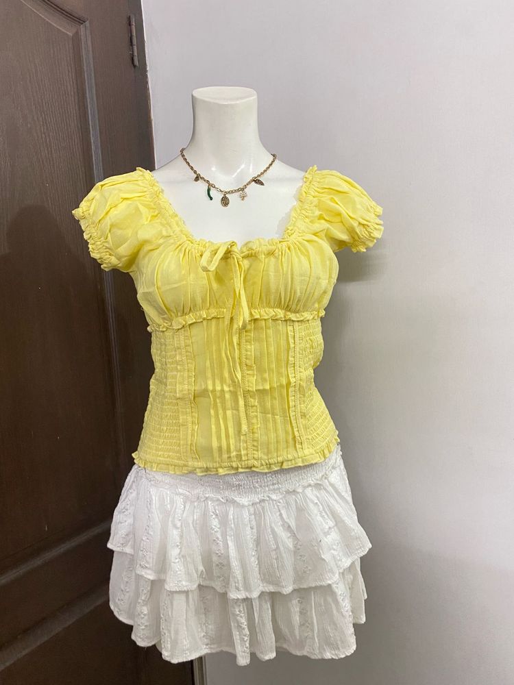 Cute Yellow Puff Sleeve Top