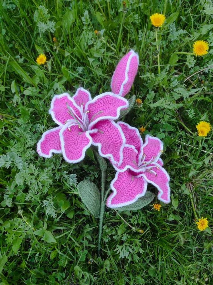 Handmade Crochet Pink Lily Flower