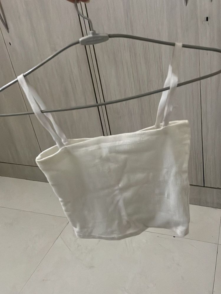 Amazon White Ribbed Spaghetti Strap Crop Top