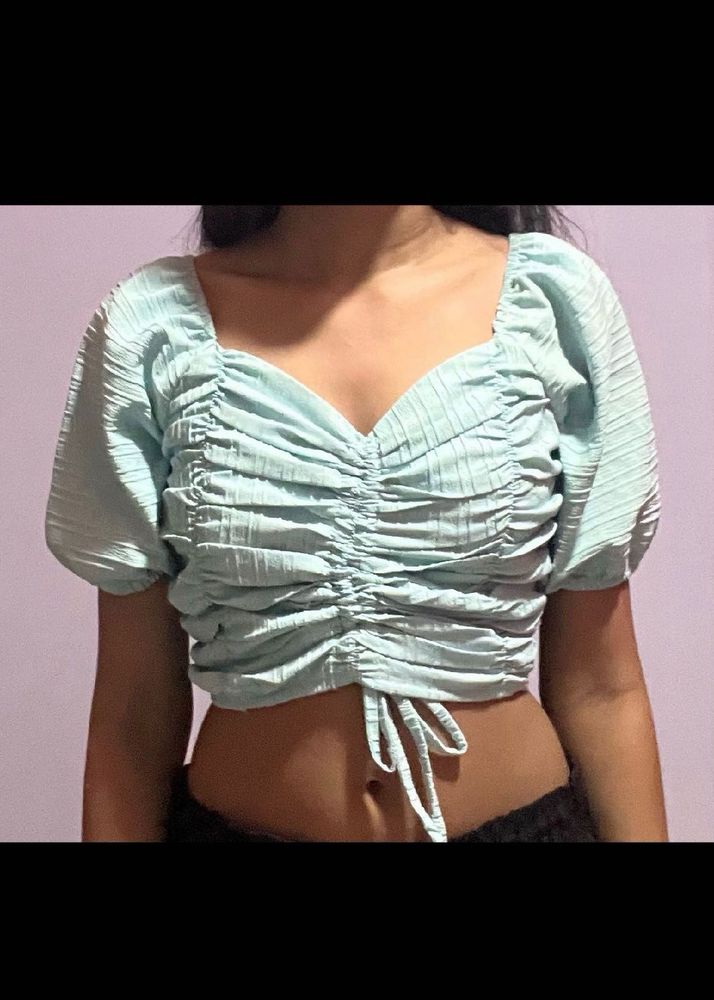Baby Blue Ruched Crop Top