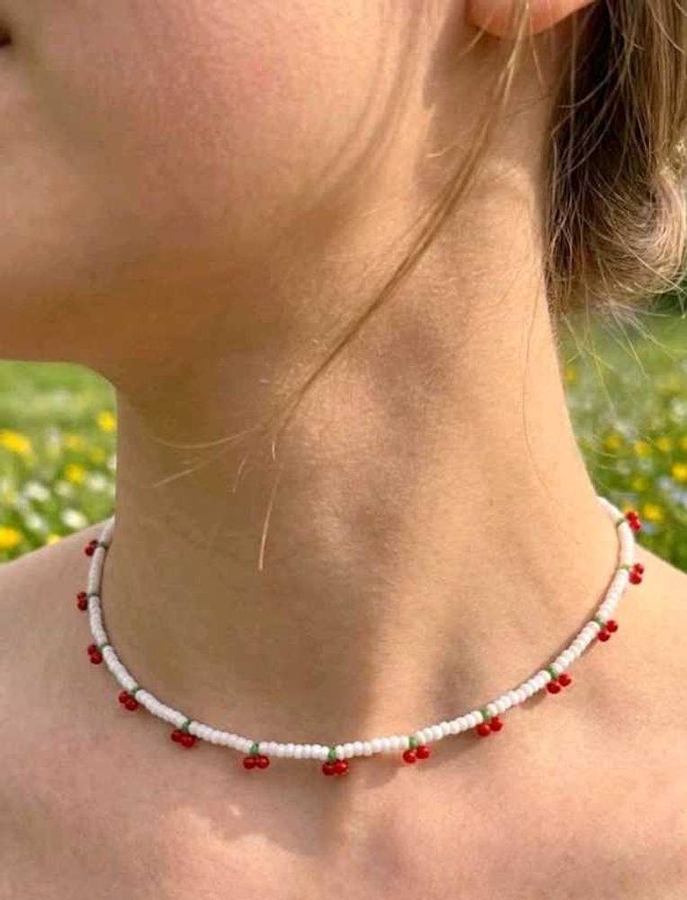 Cute Cherry Beaded Choker Necklace