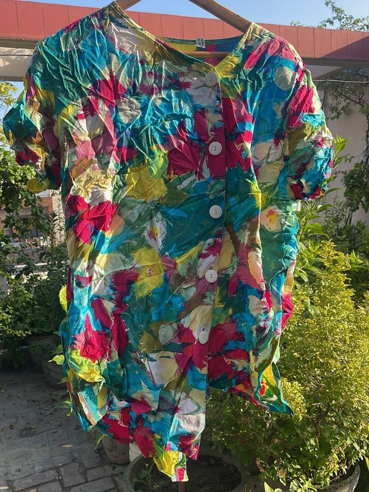 Vibrant Floral Print Button-Up Top