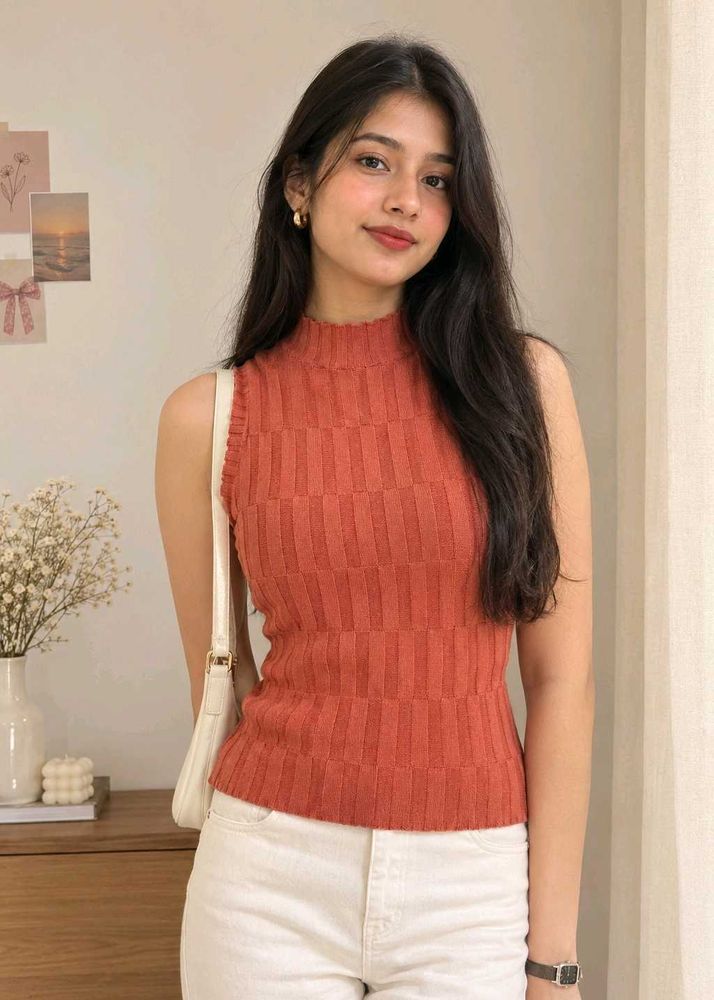 Sleeveless Ribbed Turtleneck Top