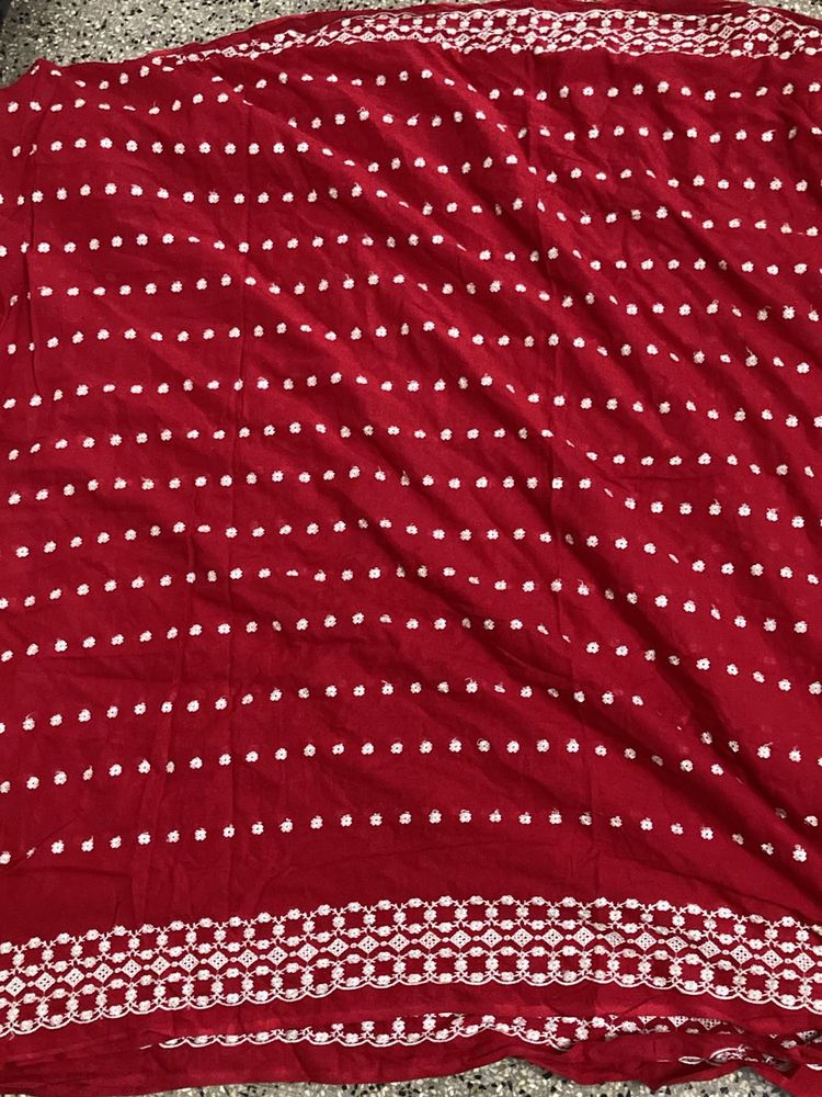 Damaged Red Cotton N Purple Saree For Grabs