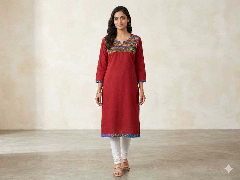 Red Embroidered Kurta