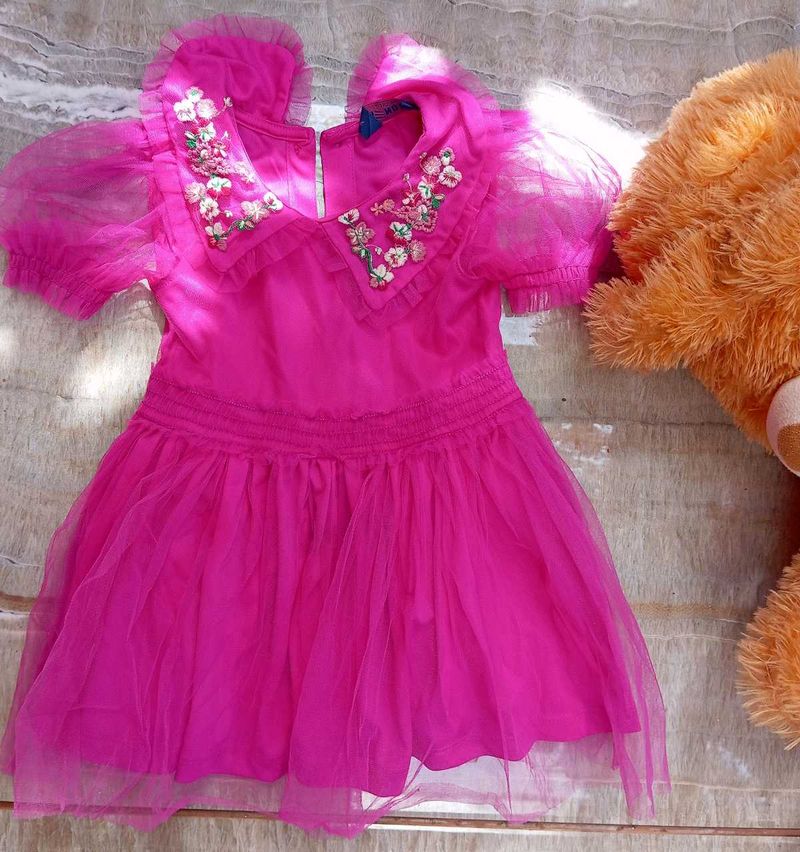 Fuchsia Tutu Dress with Floral Collar
