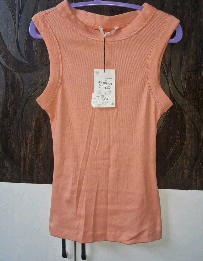 ZARA Peach Ribbed Sleeveless Top