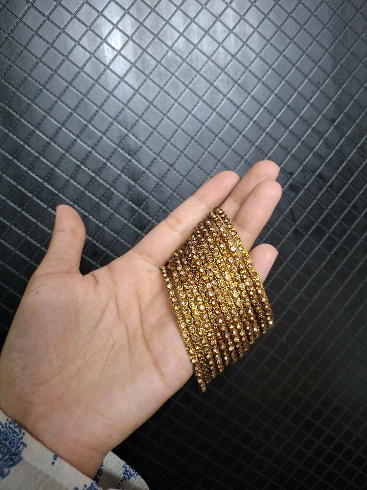Gold Stone And Black Shimmer Bangles Set